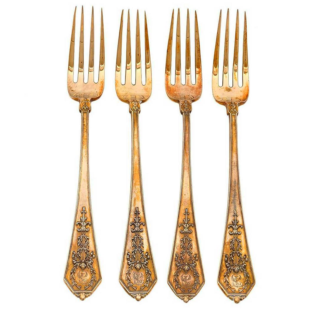 FABERGE - 4 RUSSIAN IMPERIAL SILVER TABLE FORKS (1 of 12)