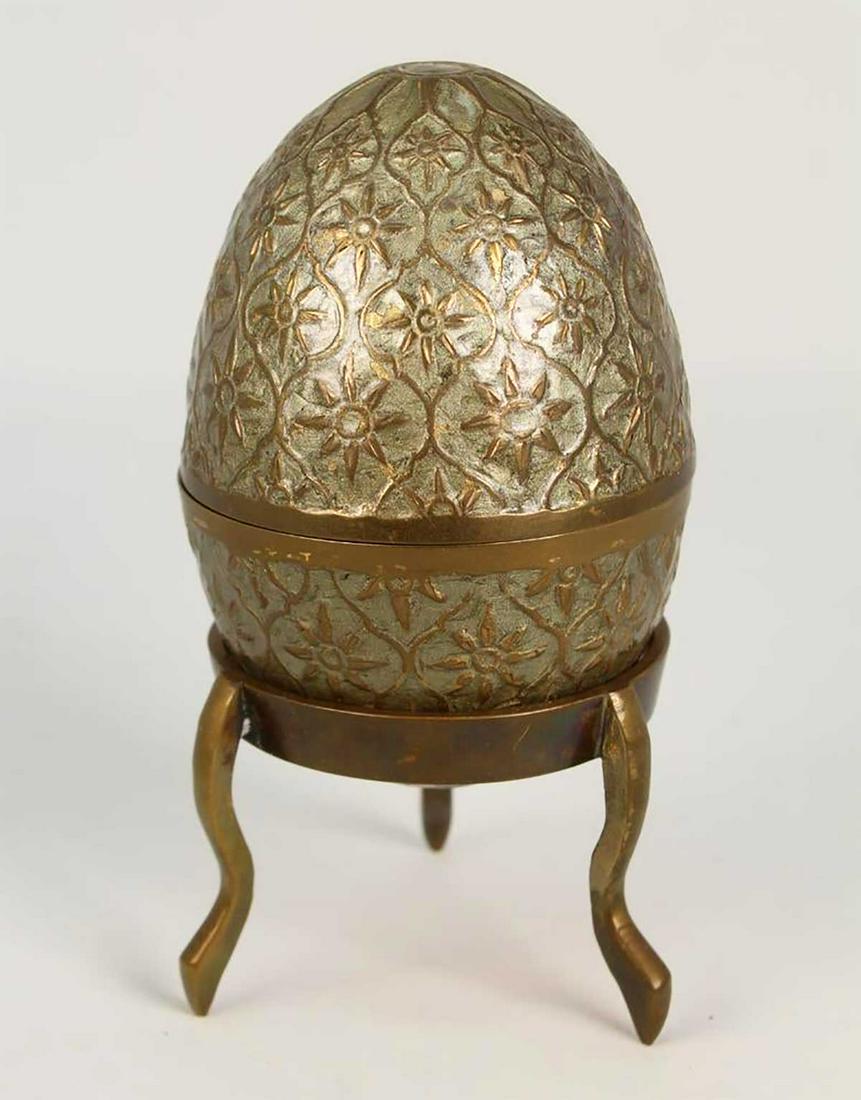 RUSSIAN ANTIQUE LARGE FOOTED STAND ENAMELLED EGG: RARE RUSSIAN IMPERIAL ANTIQUE LARGE FOOTED STAND ENAMELLED EGG A magnificent, fine and impressive, composite of antique Russian egg. LARGE DIMENSIONS: Height on base: 6.5 inches (17 cm). Total Weight: