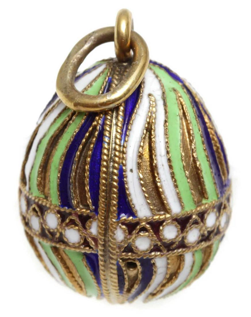 ANTIQUE RUSSIAN GILT SILVER ENAMEL EGG PENDANT (1 of 11)