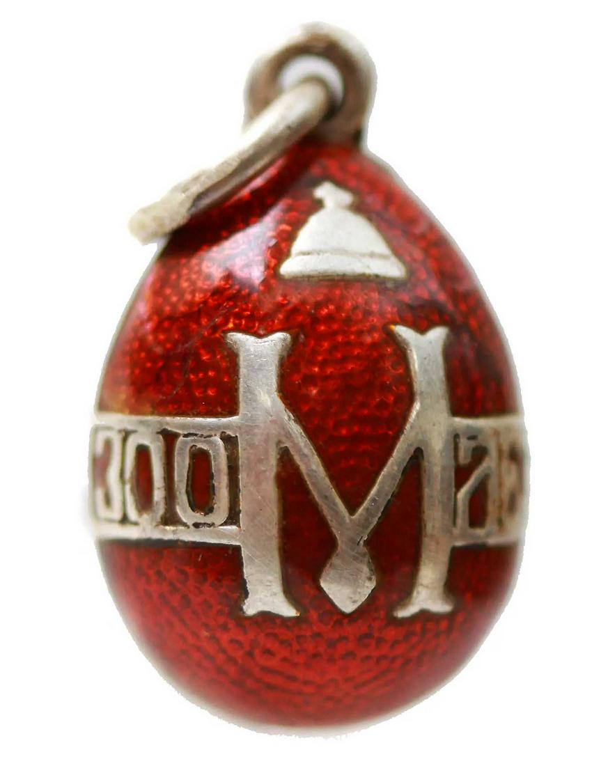 ANTIQUE RUSSIAN SILVER ENAMEL EGG PENDANT (1 of 10)