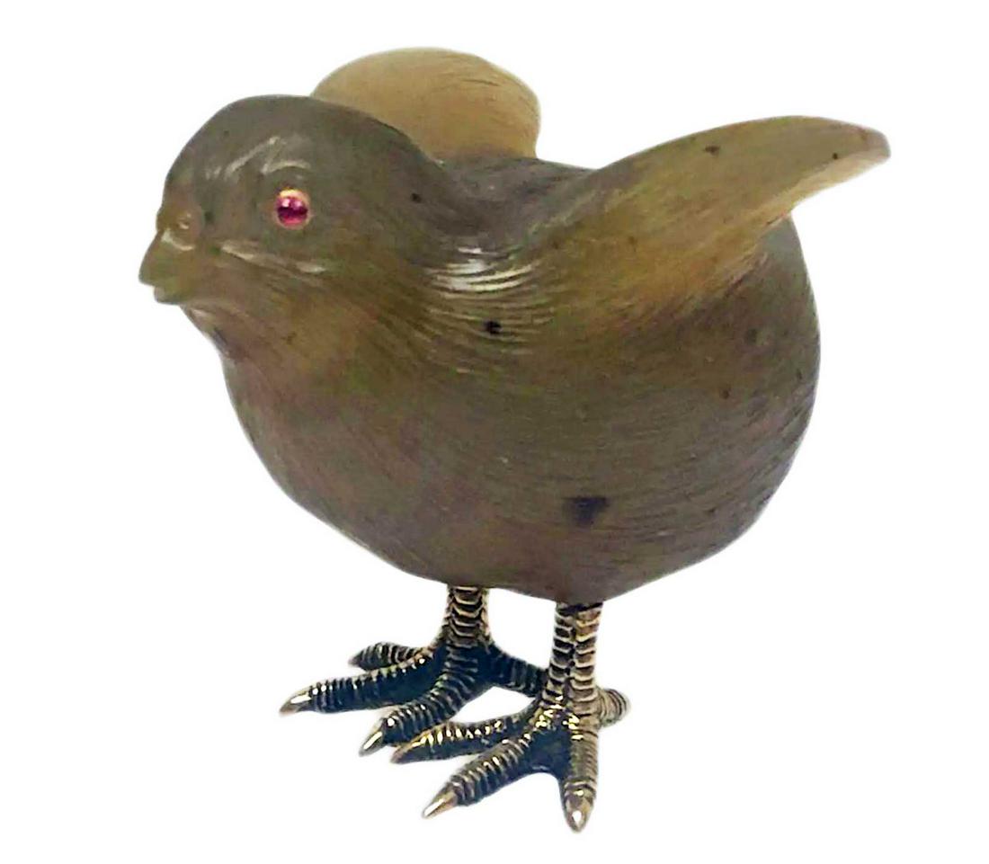 MAGNIFICENT RUSSIAN HAND CARVED JADE SILVER BIRD (1 of 13)