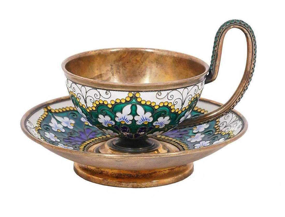 FABERGE - RUSSIAN IMPERIAL SILVER CUP & SAUCER (1 of 13)