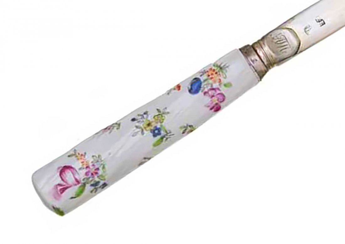 RARE ANTIQUE RUSSIAN SILVER PORCELAIN KNIFE, 1770 (1 of 10)