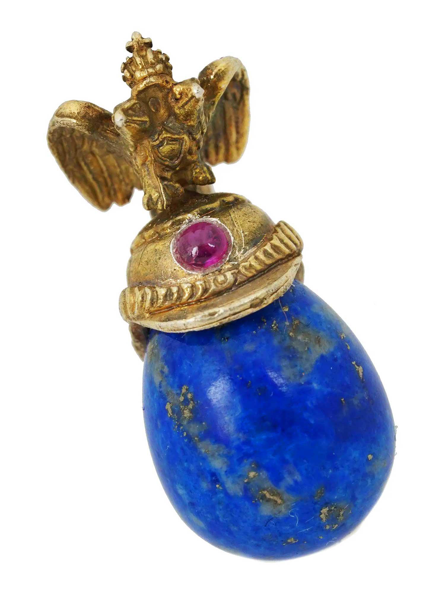 RUSSIAN GILT SILVER LAPIS LAZULI EGG PENDANT (1 of 11)