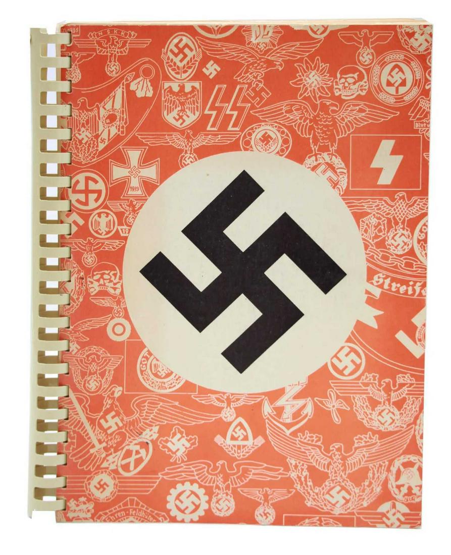 GERMAN NAZI ASSMANN & SOHNE INSIGNIA CATALOG, 1938: EXTREMELY RARE GERMAN WWII NAZI ASSMANN and SOHNE INSIGNIA LARGE CATALOG, 1938 A LARGE catalog from insignia and uniform metal accessory maker F.W. Assmann and Son of Ludenscheid, 1938. The catalog, 1