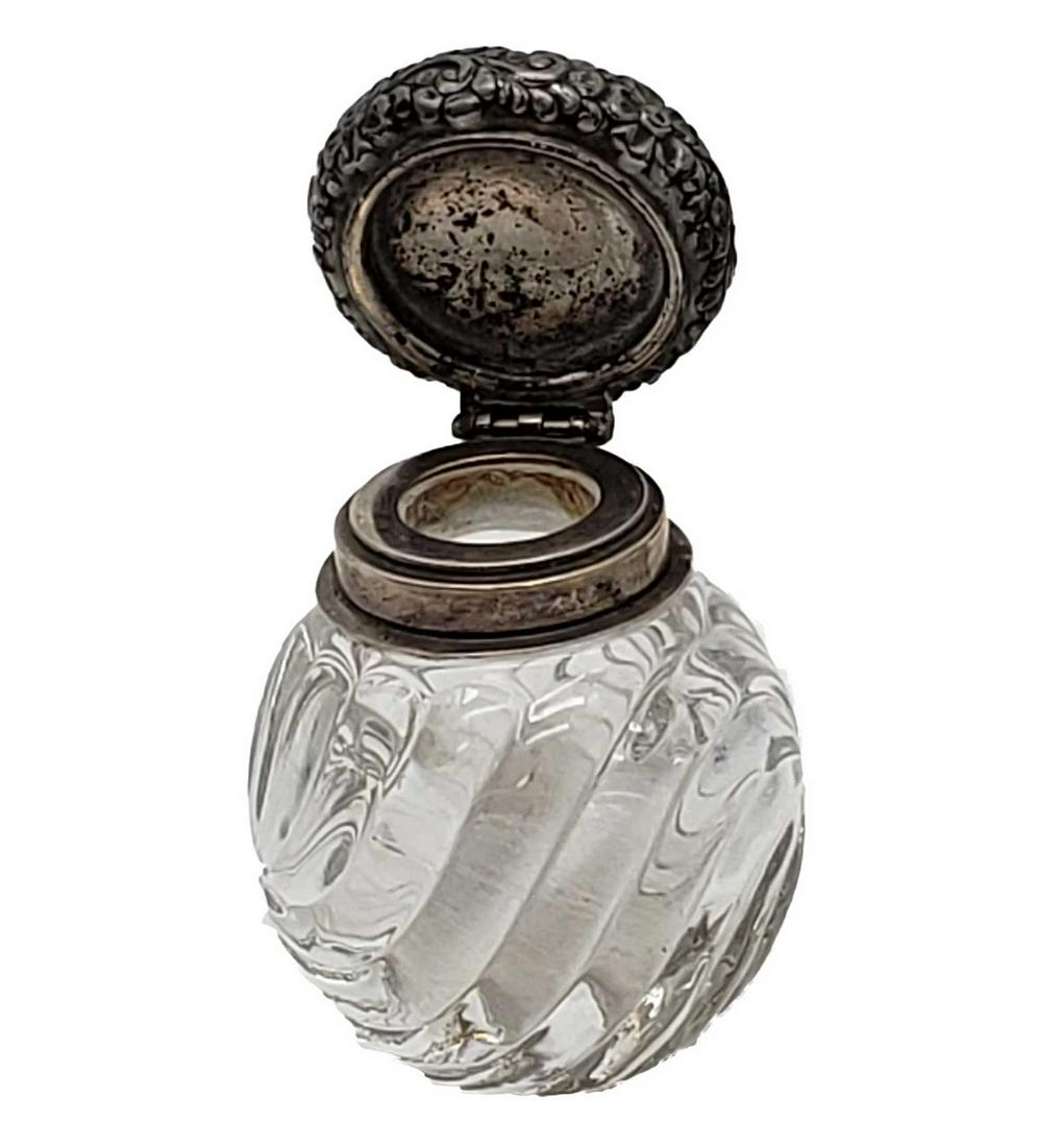ANTIQUE CUT GLASS & STERLING SILVER INKWELL (1 of 9)