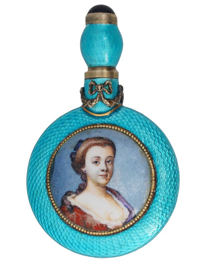 RUSSIAN SILVER ENAMEL AMETHYST PERFUME BOTTLE (1 of 14)