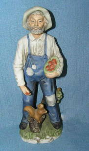 PORCELAIN FIGURE of FERMER, GARDNER STYLE: PORCELAIN FIGURE of FERMER, GARDNER STYLE Porcelain farmer feeding squirrel. Realistically modelled man. CONDITION: The item is described to the best of our knowledge. Please refer to pictures and