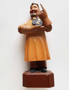 JEWISH OLD FIGURINE of ANRI ART CARVED WOOD: RARE OLD LARGE JEWISH DOCTOR FIGURINE of ANRI ART CARVED WOOD Jewish art figurine. Showing figure in doctor's dress. Folk art carved wood. Anri figurine #52402/1, Gynecologist. Very important: the