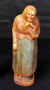 JEWISH OLD CARVED WOOD WOMAN's FIGURINE: JEWISH OLD CARVED WOOD WOMAN's FIGURINE Jewish art figurine. DIMENSIONS: 5.5 inches (14 cm). ESTIMATE PRICE: $100 - $150. OFFER: If an item is NOT SOLD, you can still give us a reasonable offer -