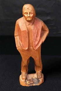 JEWISH OLD CARVED WOOD MAN's FIGURINE: JEWISH OLD CARVED WOOD MAN's FIGURINE Jewish art figurine. DIMENSIONS: 5.5 inches (14 cm). ESTIMATE PRICE: $100 - $150. OFFER: If an item is NOT SOLD, you can still give us a reasonable offer -