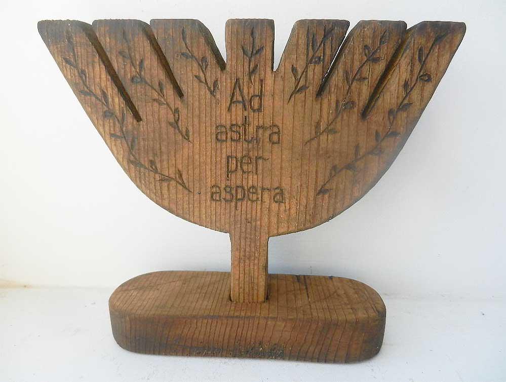 JEWISH WW2 MENORAH PER ASPERA AD ASTRA: RARE JEWISH WW2 MENORAH - PER ASPERA AD ASTRA, 1941-1945 The menorah has an Inscription in Latin: PER ASPERA AD ASTRA (THROUGH DIFFICULTIES TO the STARS). We have some information about the owner of t
