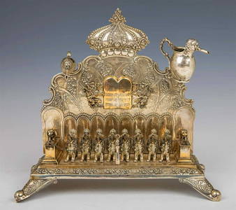 EXTREMELY RARE GERMAN JEWISH SILVER HANUKKAH LAMP