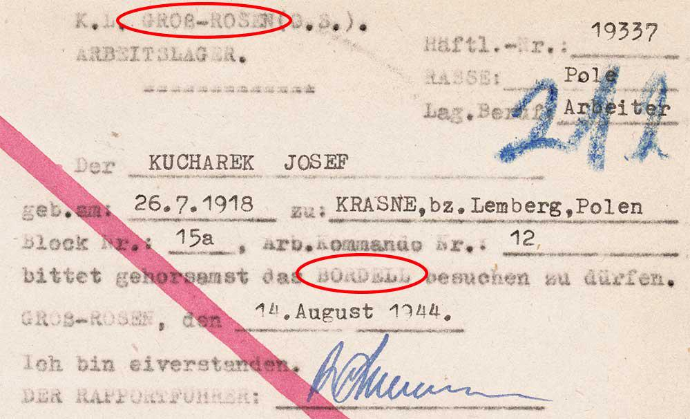 GERMAN WW2 DOCUMENT, GROSS-ROSEN, 1944: GERMAN WW2 DOCUMENT, GROSS-ROSEN, 1944 WW2 document. TEST: This particular item passed very important test - it does not glow under the black lamp (all paper after 1945 glow under the black light) - p