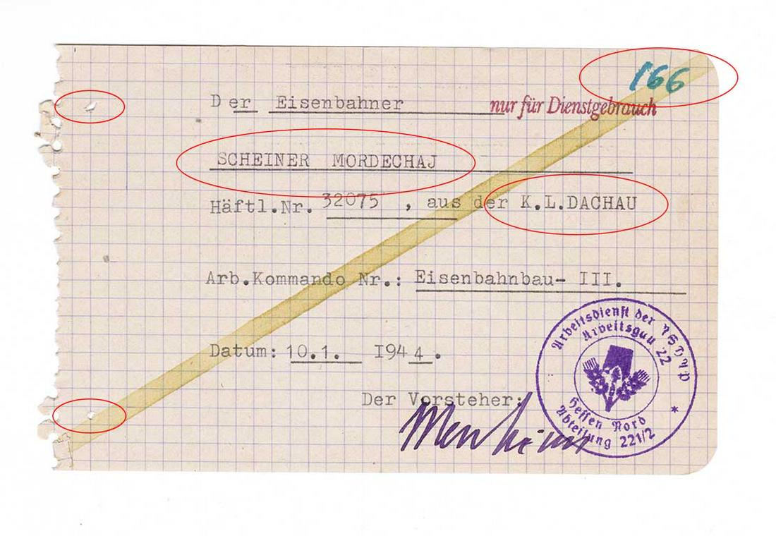 GERMAN WW2 DOCUMENT for PRISONER, DACHAU: GERMAN WW2 DOCUMENT for PRISONER, DACHAU, 1944 The order shows what prisoner with number 32075 from DACHAU must go to work January 10, 1944. CONDITION: The item is described to the best of our knowled
