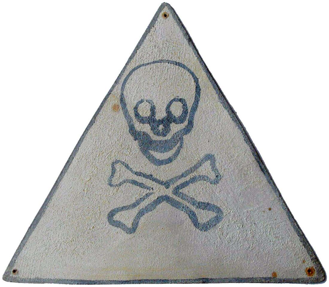 GERMAN WW2 SIGN STOP DANGER with SKULL & BONES: GERMAN WW2 SIGN STOP DANGER with SKULL and BONES This kind of signs was used in concentration camp. Cardstick. This item was obtained from a large old collection in Europe. CONDITION: The item is desc