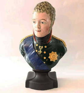 RUSSIAN IMPERIAL LARGE PORCELAIN ALEXANDER I, SIGNED, 1812: RARE LARGE RUSSIAN IMPERIAL PORCELAIN ALEXANDER I BUSTER, SIGNED and DATED, 1812 19th CENTURY Russian Porcelain Alexander Buster, signed and dated - 1812. CONDITION: Very good for age. No visible