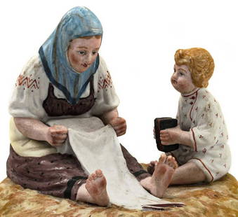 GARDNER - RUSSIAN IMPERIAL PORCELAIN FIGURINE, 19th C.: GARDNER - RUSSIAN IMPERIAL PORCELAIN FIGURINE, 19th CENTURY An antique porcelain figurine of the Gardner factory'Peasant Woman Bleaching Canvas'. Depicts a young peasant woman bleaching cloth and a