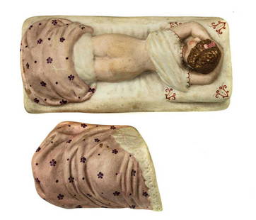 GARDNER - RUSSIAN PORCELAIN EROTIC FIGURINE, 19th C.: GARDNER - RUSSIAN IMPERIAL PORCELAIN EROTIC FIGURINE, 19th CENTURY An antique porcelain figurine from the Gardner factory 'Under the Blanket'. Depicts a young woman lying under a blanket. The
