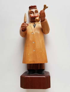 JEWISH DOCTOR FIGURINE of ANRI ART CARVED WOOD: RARE OLD LARGE JEWISH DOCTOR FIGURINE of ANRI ART CARVED WOOD Jewish art figurine. Showing figure in doctor's dress. Folk art carved wood physician. Anri figurine #6, Orthopedist. Very important: