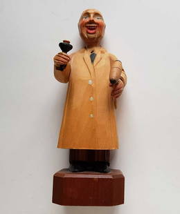 JEWISH DOCTOR FIGURINE of ANRI ART CARVED WOOD: RARE OLD LARGE JEWISH DOCTOR FIGURINE of ANRI ART CARVED WOOD Jewish art figurine. Showing figure in doctor's dress. Folk art carved wood physician. Anri figurine #52402/3, Psychiatrist. Very