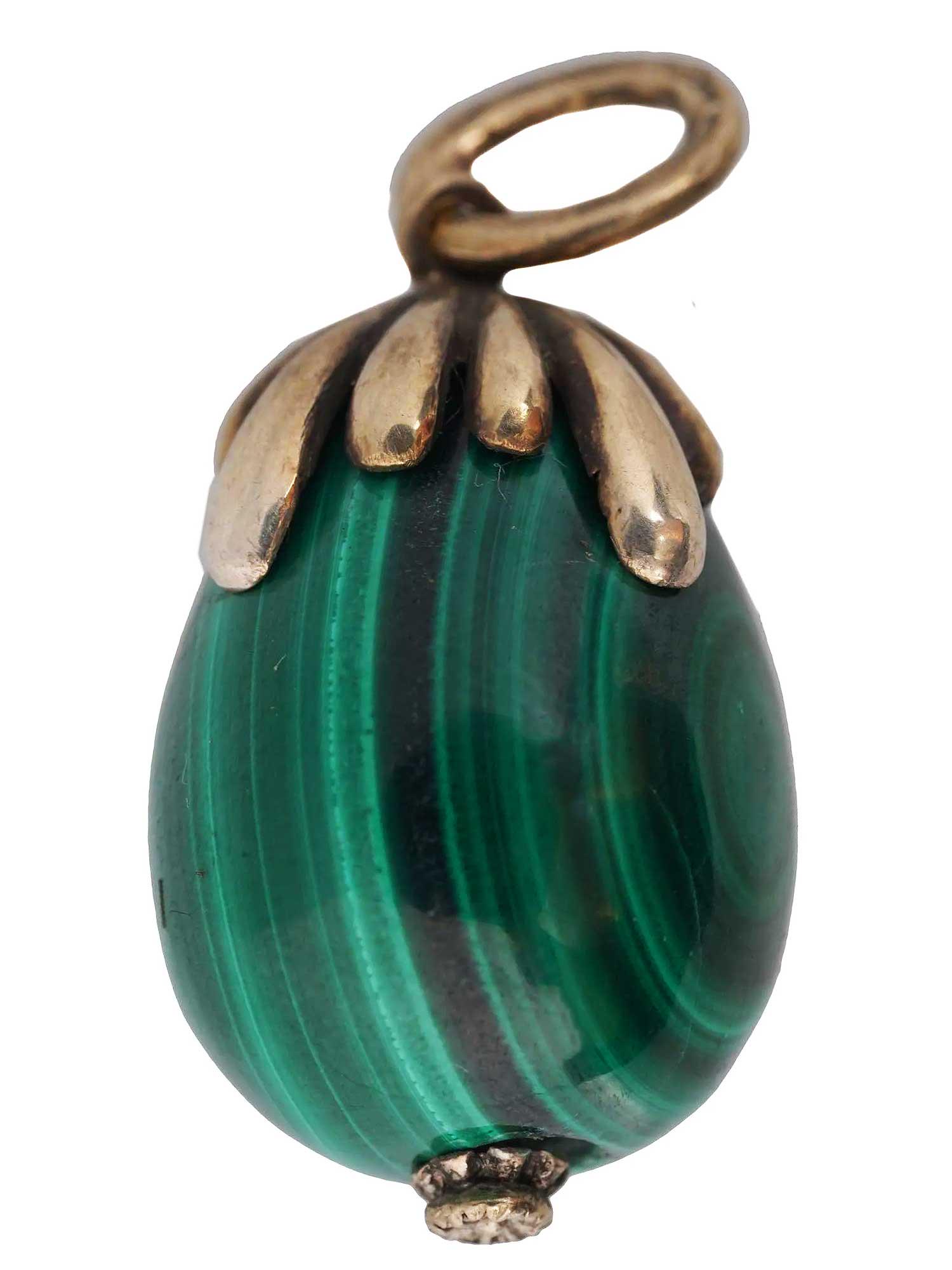 ANTIQUE RUSSIAN SILVER MALACHITE EGG PENDANT (1 of 10)