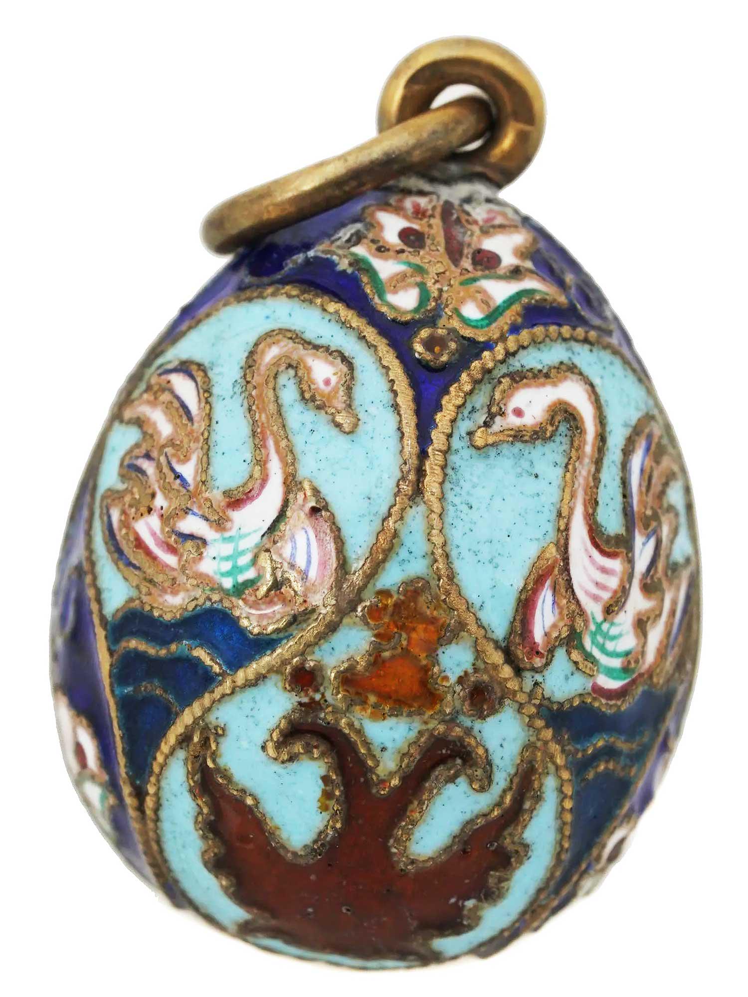 RUSSIAN IMPERIAL GILT SILVER CLOISONNE EGG PENDANT (1 of 8)
