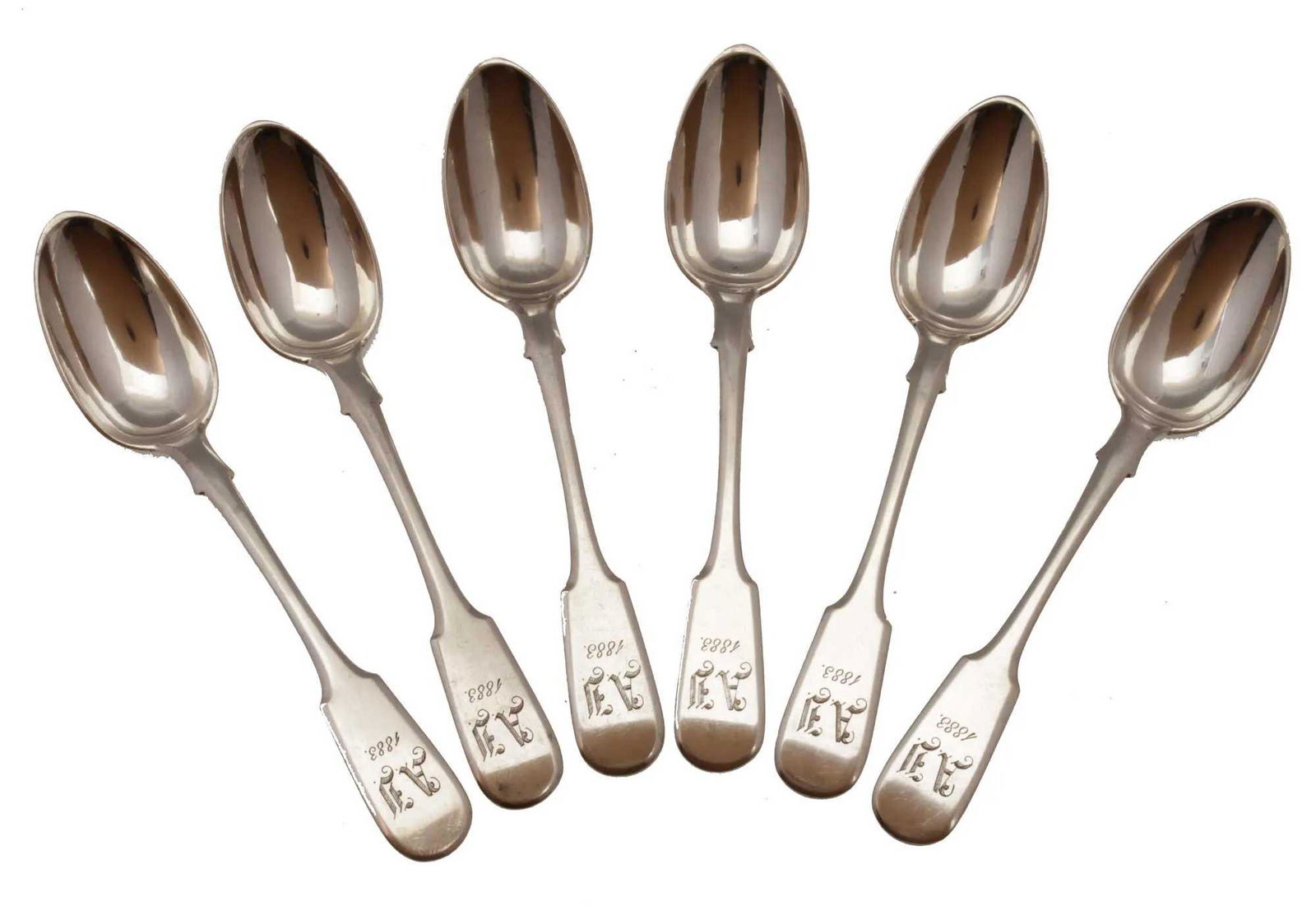 ANTIQUE SET of 6 RUSSIAN SILVER TABLE SPOONS, 1883 (1 of 10)