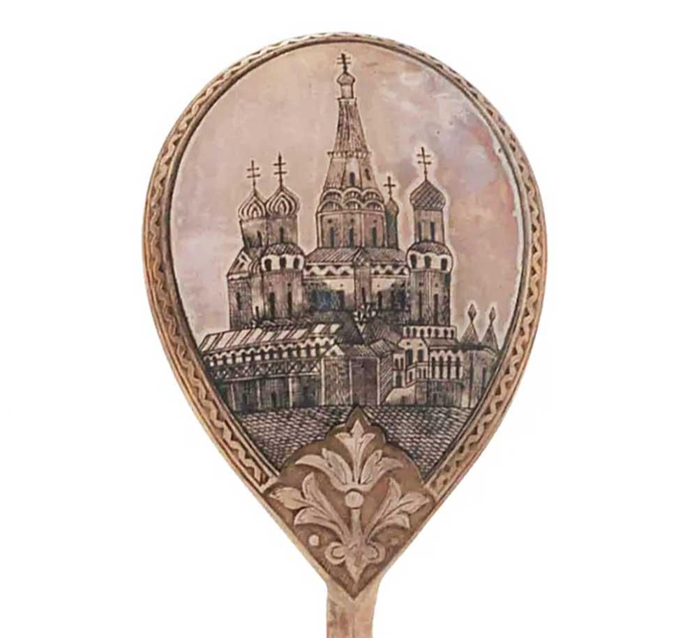 LARGE ANTIQUE RUSSIAN SILVER NIELLO SPOON, MARKED (1 of 10)