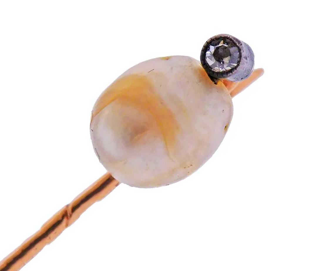 FABERGE - RUSSIAN GOLD PIN w. PEARL & DIAMOND (1 of 12)