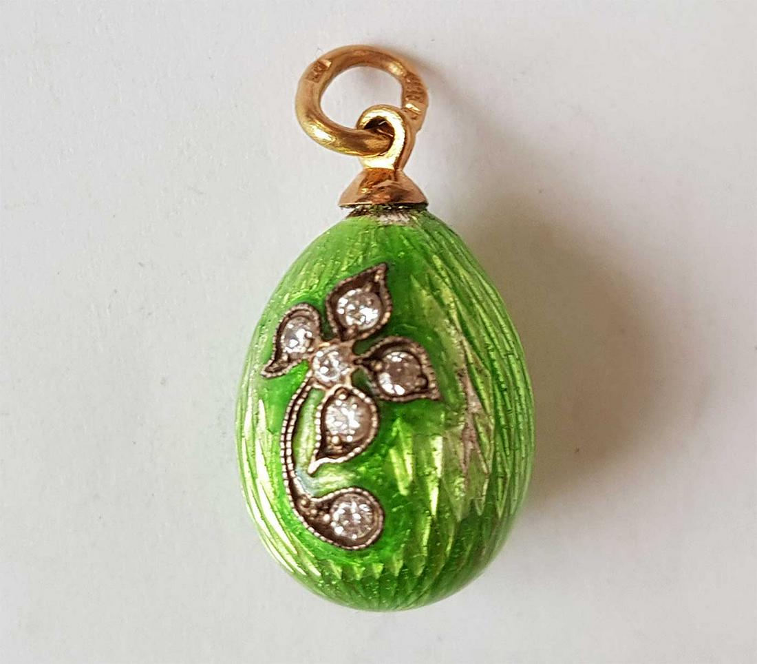 RUSSIAN SILVER ENAMEL EGG PENDANT, MARKED (1 of 10)