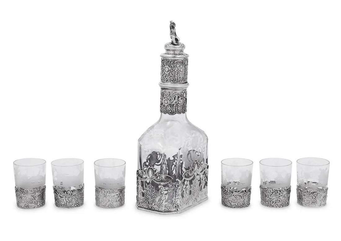 GERMAN SILVER OVERLAY DECANTER, STORCK & SINSHEIMER (1 of 10)