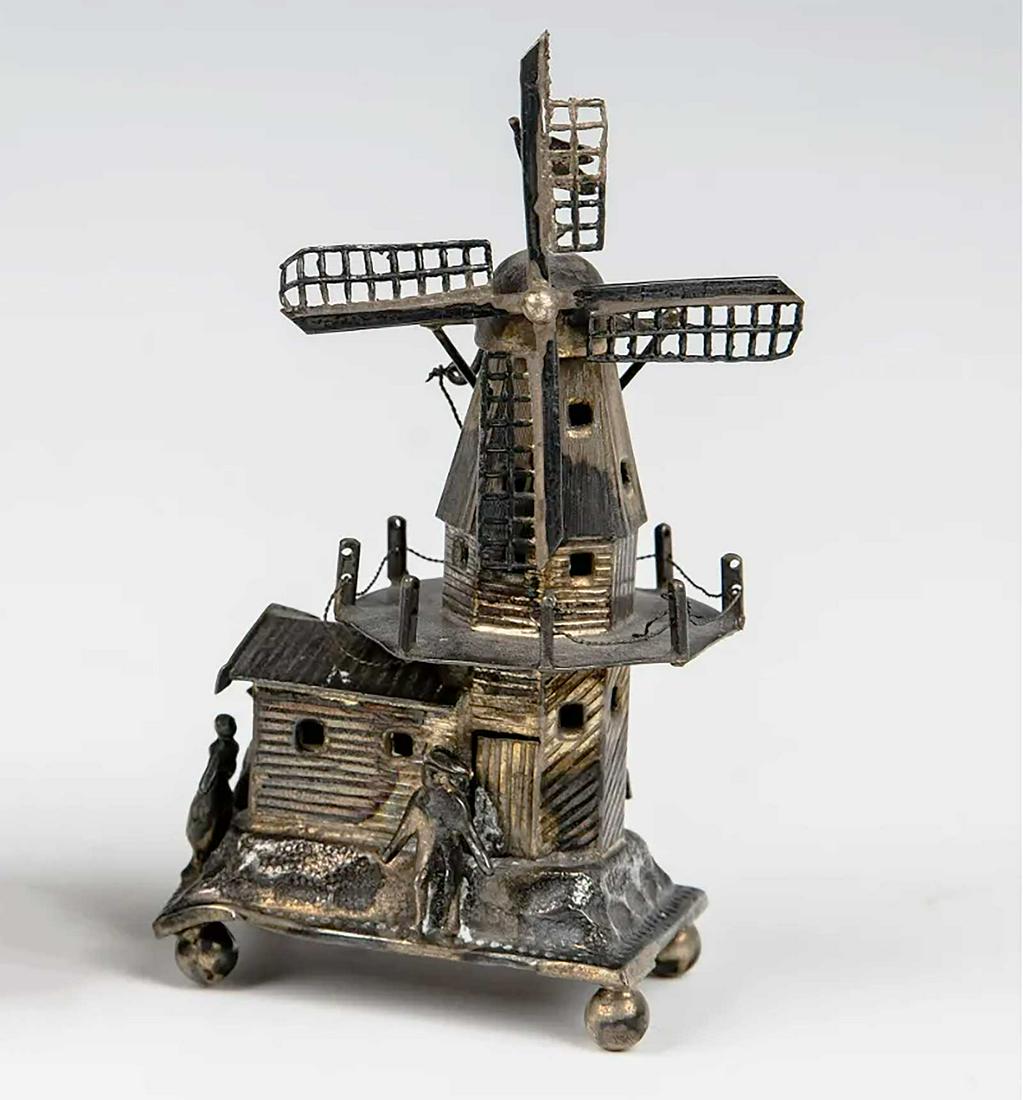 NETHERLANDS SILVER WNDMILL, SPICE CONTAINER, 1880 (1 of 8)