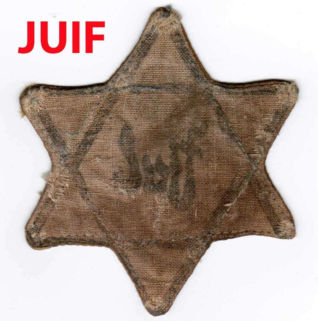 JEWISH WW2 STAR of DAVID JUIF, FRANCE: JEWISH WW2 STAR of DAVID JUIF, FRANCE Rare item. TEST: This particular item passed very important test - it does not glow under the black lamp (all fabrics after 1945 glow under the black light) - ple