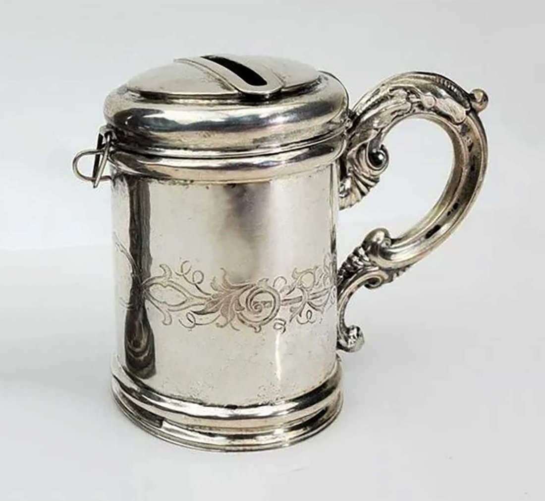 ANTIQUE JEWISH SILVER TZEDAKAH CHARITY BOX, 19c. (1 of 8)
