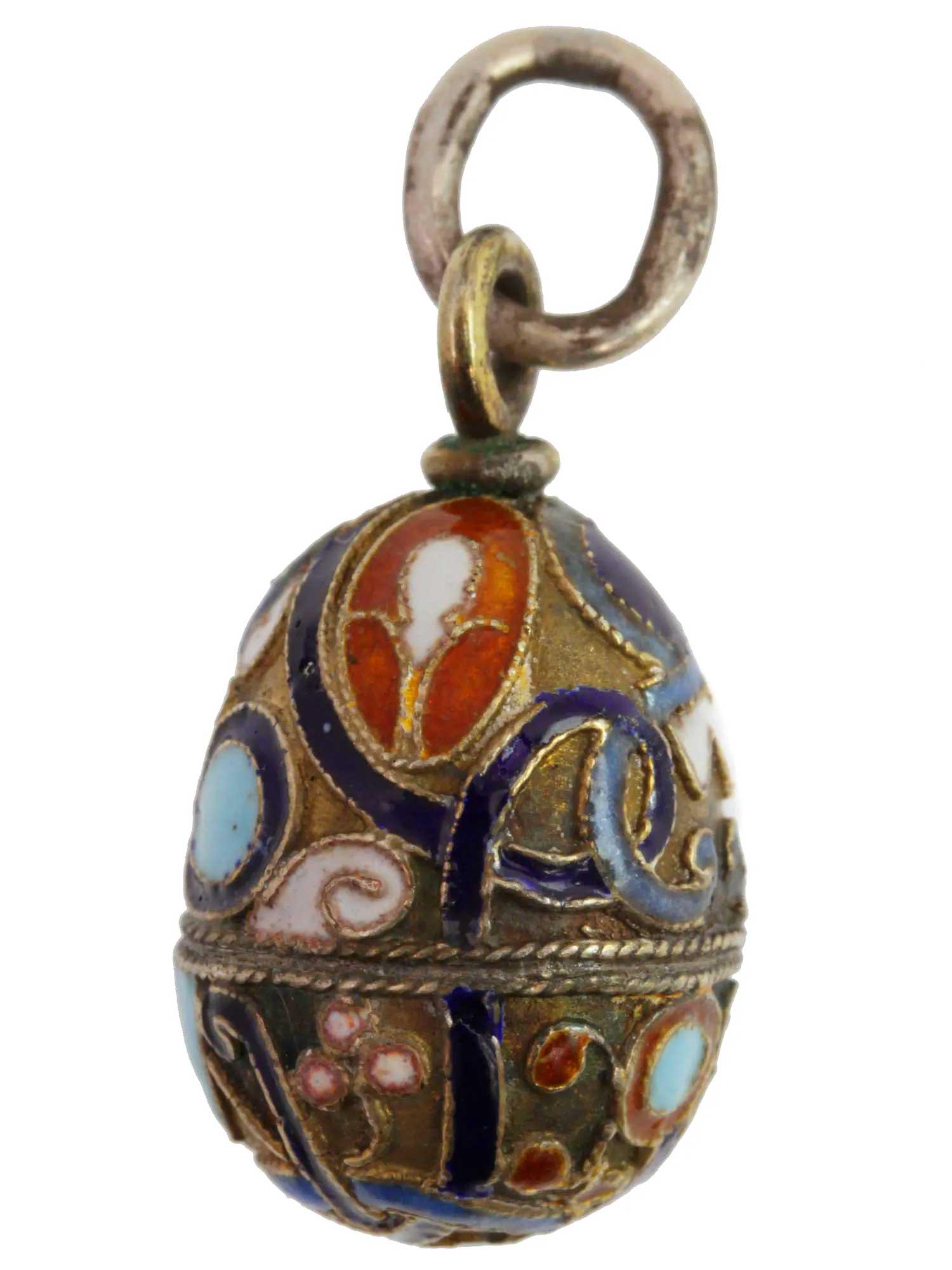 ANTIQUE RUSSIAN GILT SILVER ENAMEL EGG PENDANT (1 of 14)