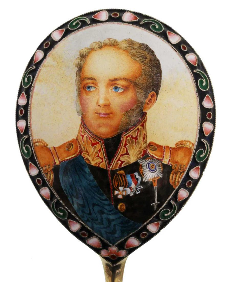 RUSSIAN SILVER & ENAMEL SERVING SPOON, ALEXANDER I (1 of 20)