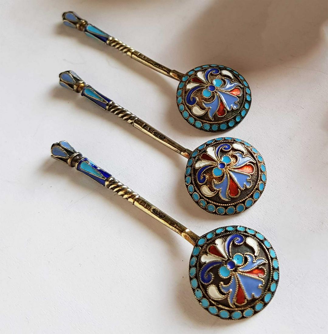 FABERGE - SET RUSSIAN SILVER CLOISONNE SPOONS (1 of 15)
