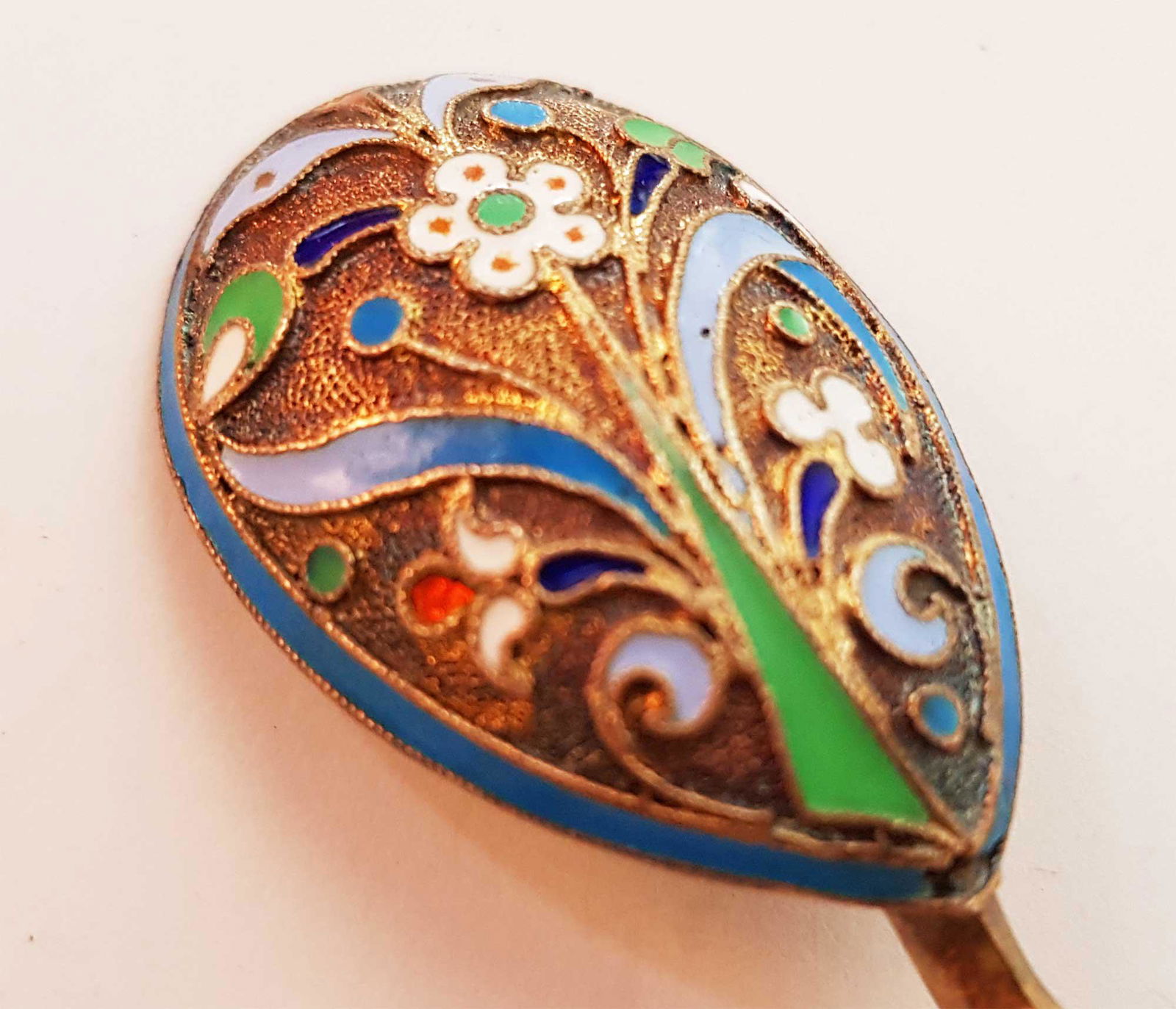 ANTIQUE RUSSIAN SILVER CLOISONNE ENAMEL SPOON (1 of 15)