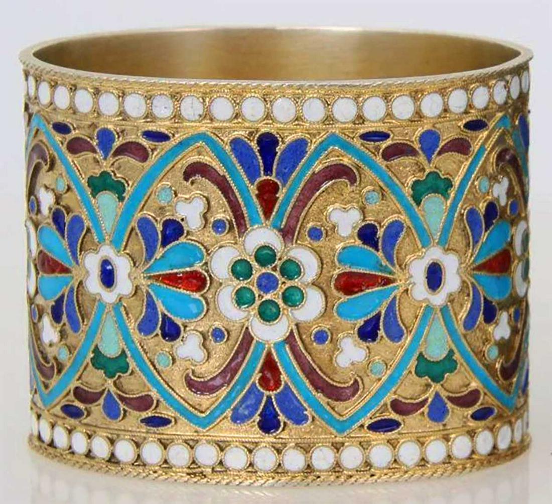 RUSSIAN SILVER & ENAMEL NAPKIN RING, GUSTAV KLINGERT (1 of 9)