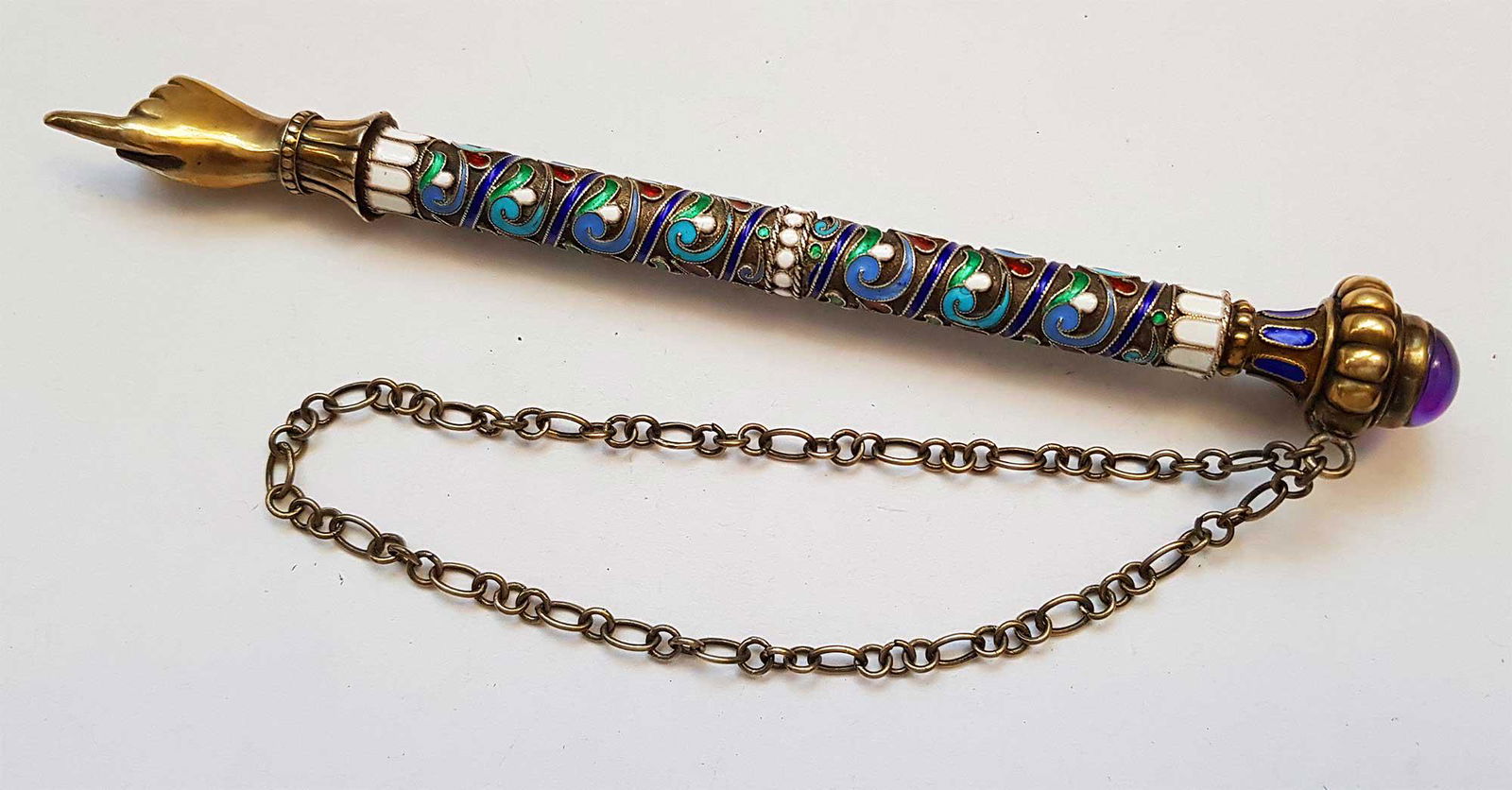 RUSSIAN JUDAICA ENAMELED SILVER TORAH POINTER (1 of 16)