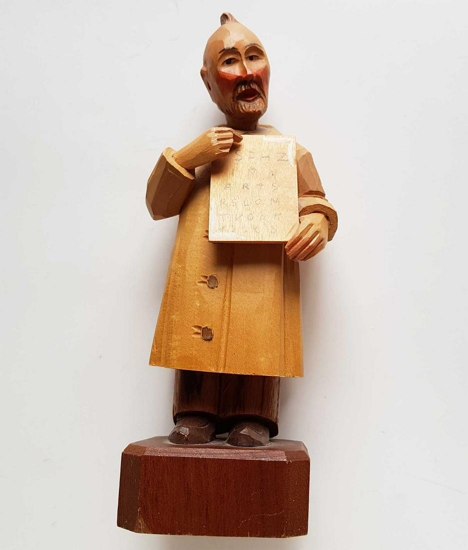 JEWISH DOCTOR FIGURINE of ANRI ART CARVED WOOD: RARE OLD LARGE JEWISH DOCTOR FIGURINE of ANRI ART CARVED WOOD Jewish art figurine. Showing figure in doctor's dress. Folk art carved wood doctor. Anri figurine: General Practitioner. Very realistic an