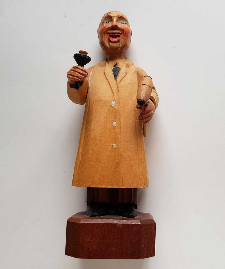 JEWISH DOCTOR FIGURINE of ANRI ART CARVED WOOD: RARE OLD LARGE JEWISH DOCTOR FIGURINE of ANRI ART CARVED WOOD Jewish art figurine. Showing figure in doctor's dress. Folk art carved wood physician. Anri figurine #52402/3, Psychiatrist. Very importan