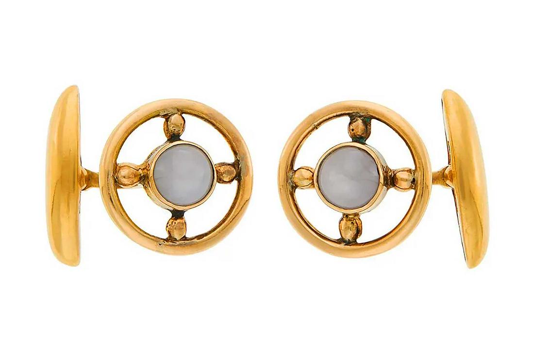FABERGE - PAIR of GOLD & MOONSTONE CUFFLINKS (1 of 12)