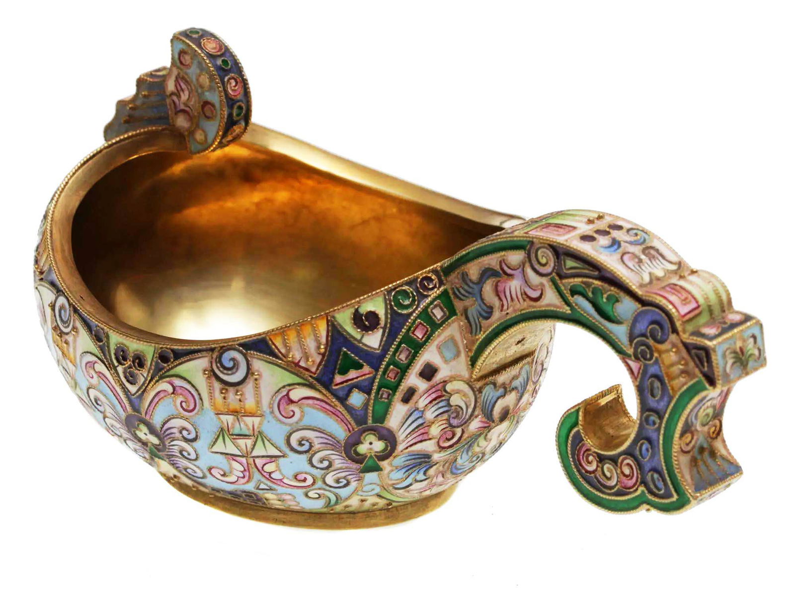 EXTREMELY RARE RUSSIAN ENAMEL KOVSH, F. RUCKERT (1 of 10)