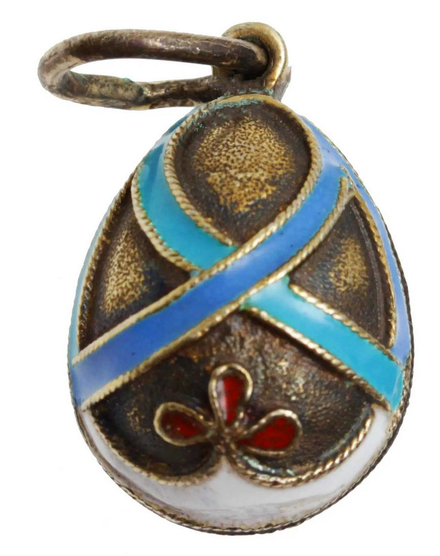 RUSSIAN GILT SILVER ENAMEL EGG PENDANT, A. TILLANDER (1 of 10)