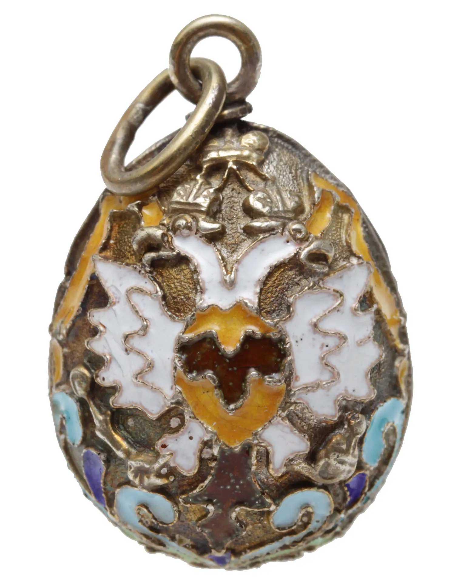 ANTIQUE RUSSIAN GILT SILVER ENAMEL EGG PENDANT (1 of 11)