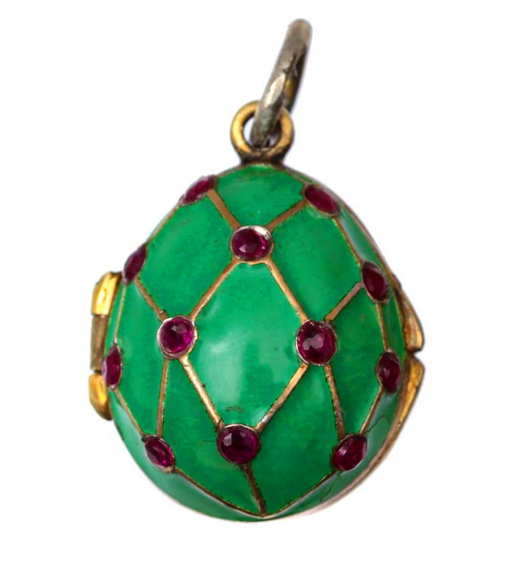 RUSSIAN IMPERIAL SILVER ENAMELLED EGG PENDANT, 19c. (1 of 15)