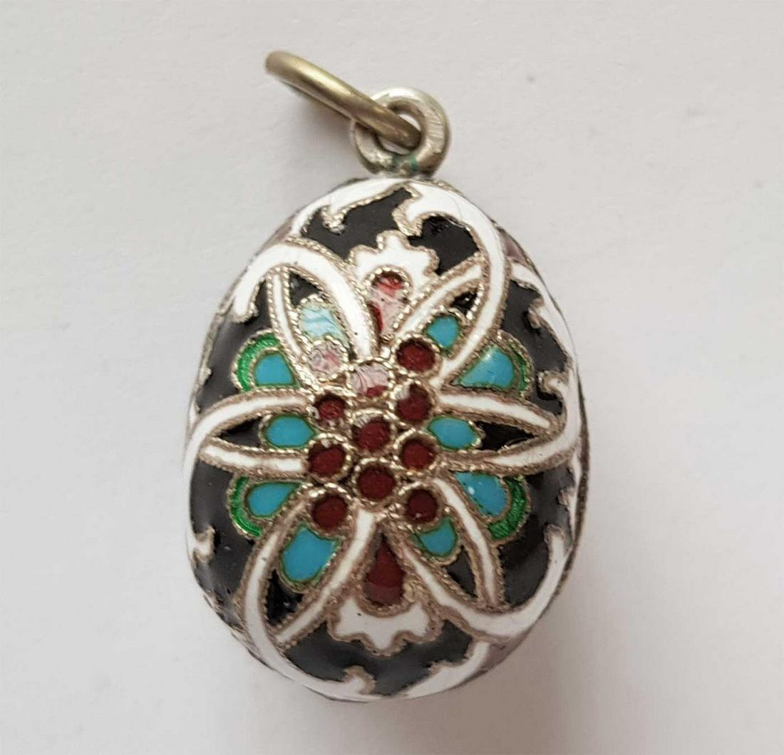 ANTIQUE RUSSIAN SILVER ENAMEL EGG PENDANT (1 of 11)