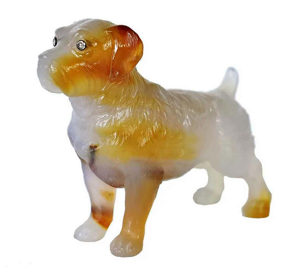 RUSSIAN AGATE DOG TERRIER FIGURINE w. DIAMONDS (1 of 16)